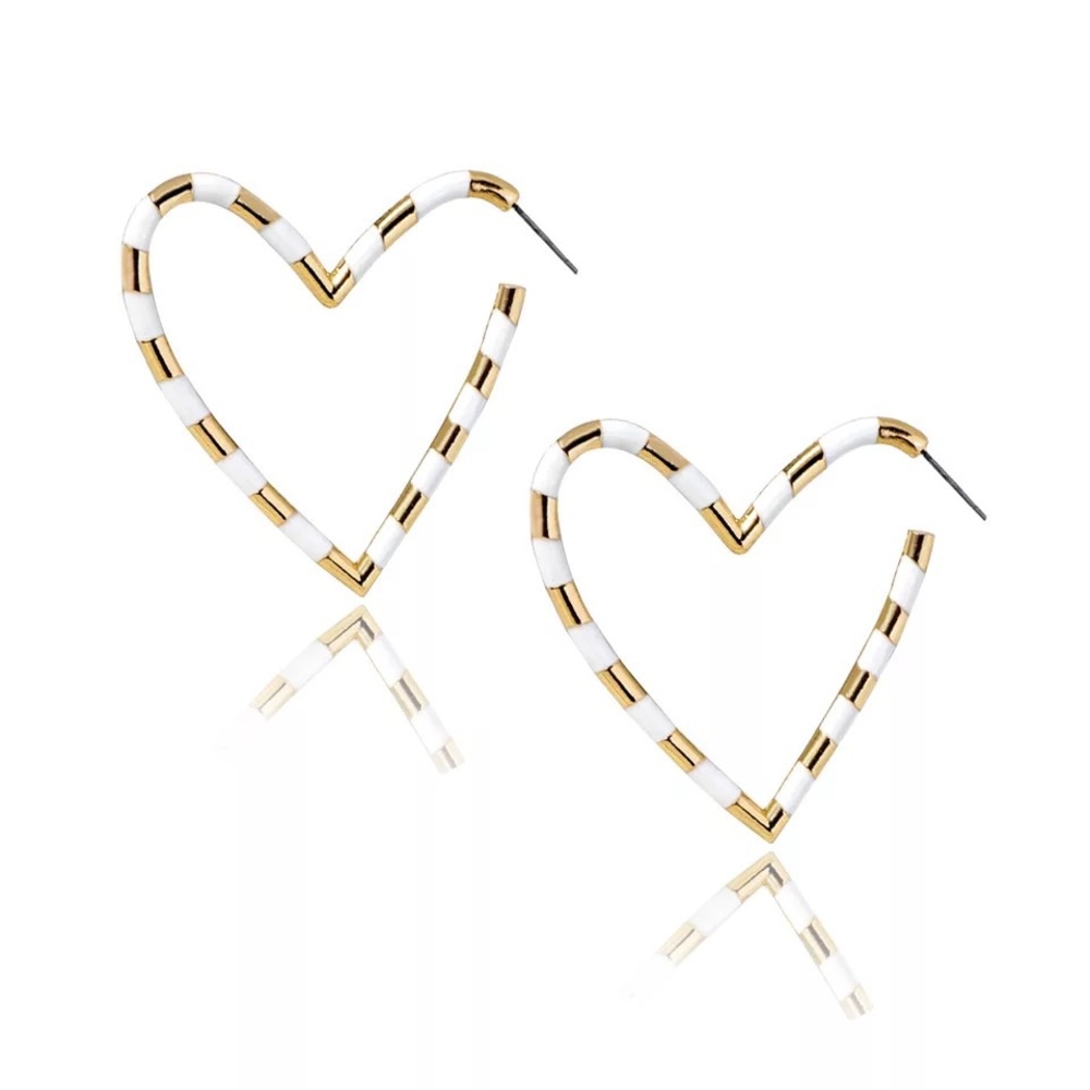 Lead With Your Heart Gold & White Enamel Earrings - Picture 3 of 5